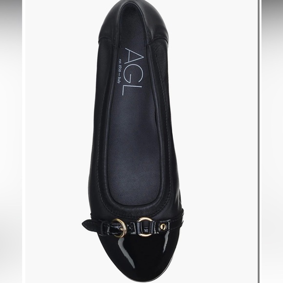 New AGL Monika Leather Ballet Flats Slip-on Black w/ Buckle, sz 35 EU / 5 US - Picture 4 of 12